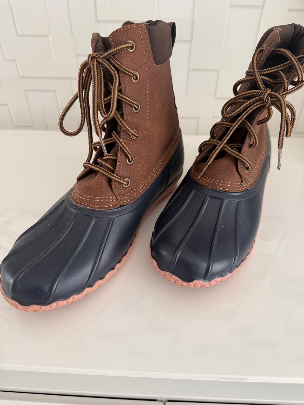 Men’s Brown and Black Waterproof Lace-Up Duck Boots